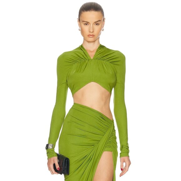 Atlein V-Neck Cropped Top in Lime Green - Picture 1 of 4